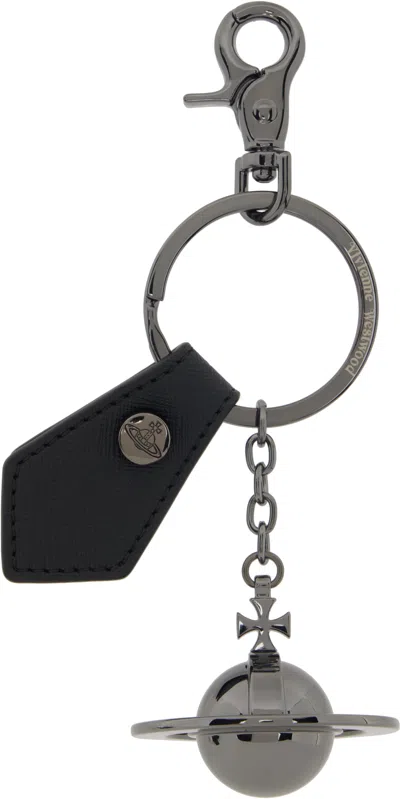 Vivienne Westwood Black & Gunmetal 3d Orb Keychain In Aw24-n401