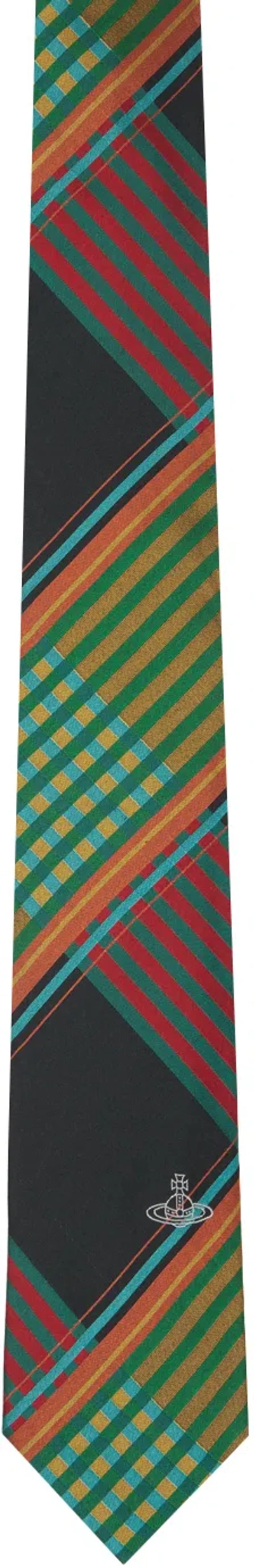 Vivienne Westwood Black & Multicolor Combat Tartan Tie In Green