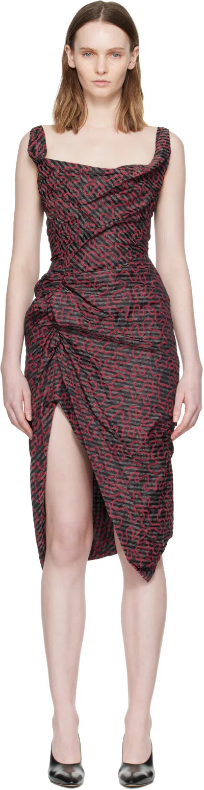 Vivienne Westwood Black & Red Sleeveless Side Panther Midi Dress In Multi