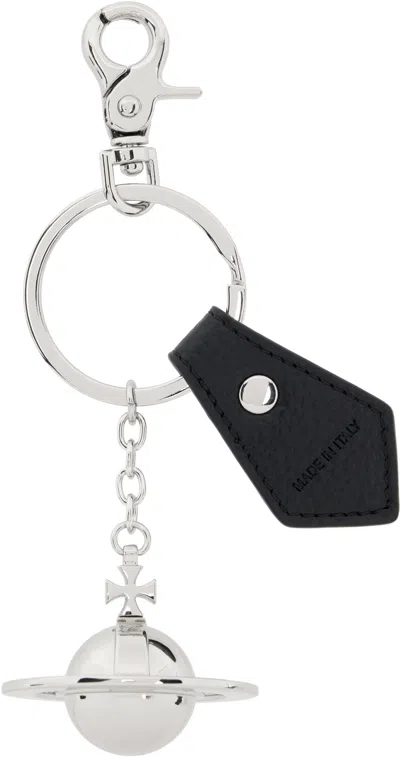 Vivienne Westwood Black & Silver 3d Orb Keychain In Aw24-n401