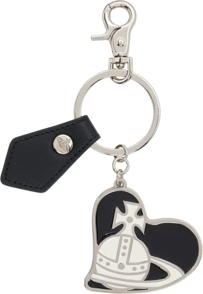 Vivienne Westwood Black & Silver Orb Heart Keychain In Metallic