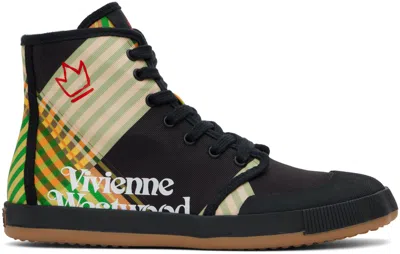 Vivienne Westwood Black Animal Gym High Top Sneakers In Combat Tartan