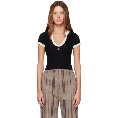 Vivienne Westwood Orb Embroidered Cropped T-shirt In Black