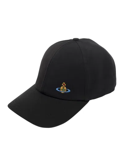 Vivienne Westwood Black Baseball Cap With Orb Embroidery In Cotton