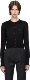 Vivienne Westwood Bea Black Cropped Cardigan With Round Neck And Front Orb Embroidery In Cotton Woman In N402 Black