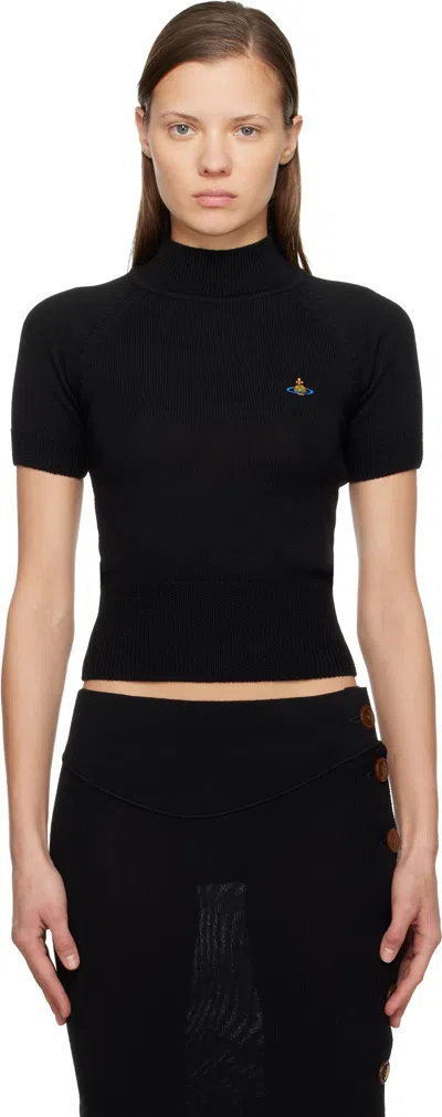 Vivienne Westwood Fitted Short Puff Sleeve Sweater With Embroidered Emblem In Black