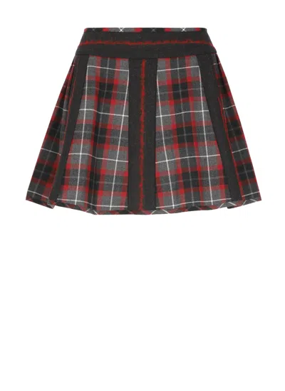 Vivienne Westwood Black Bell Red Tartan Pleated Wool Mini Skirt In Brown