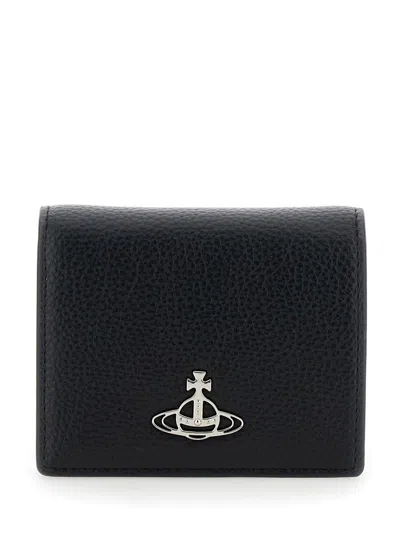 Vivienne Westwood Black Bi-fold Wallet With Logo Orb Black In Faux Leather Woman