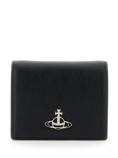VIVIENNE WESTWOOD BLACK BI-FOLD WALLET WITH LOGO ORB BLACK IN FAUX LEATHER WOMAN
