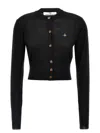 Vivienne Westwood Bea Black Cropped Cardigan With Round Neck And Front Orb Embroidery In Cotton Woman In Black