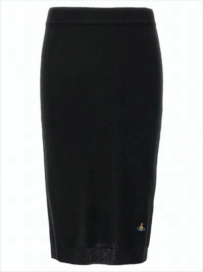 Vivienne Westwood Black Cashmere-wool Midi Skirt With Ribbed Waistband