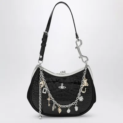 Vivienne Westwood Black Charm Bag In Croc-effect Patent Leather