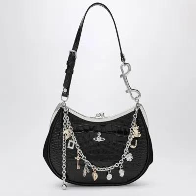 Vivienne Westwood Black Charm Bag In Croc-effect Patent Leather