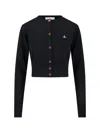 Vivienne Westwood Cropped Cardigan With Button-down Front And Embroidered Detail In Black