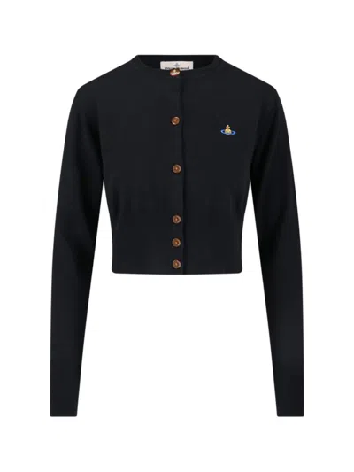 VIVIENNE WESTWOOD BLACK COTTON "BEA" CROPPED CARDIGAN