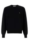 Vivienne Westwood 'alex' Black Crewneck Sweater With Orb Logo Detail On The Front In Black