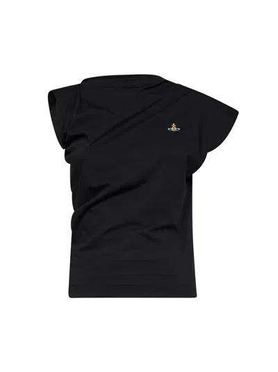 VIVIENNE WESTWOOD BLACK COTTON JERSEY HEBO DRAPED TOP