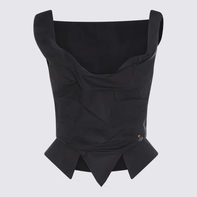 Vivienne Westwood Sunday Black Sleveless Top With Ring Neckline With Draping And Pointed Hem In Cotton Woman In Blue