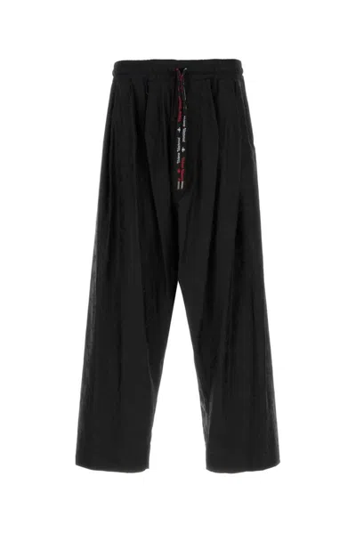 Vivienne Westwood Cotton Trousers With Elastic Waistband And Wide Leg In Black
