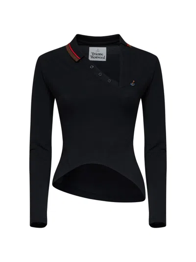 Vivienne Westwood Black Cotton Piqué Glory Asymmetric Polo Shirt
