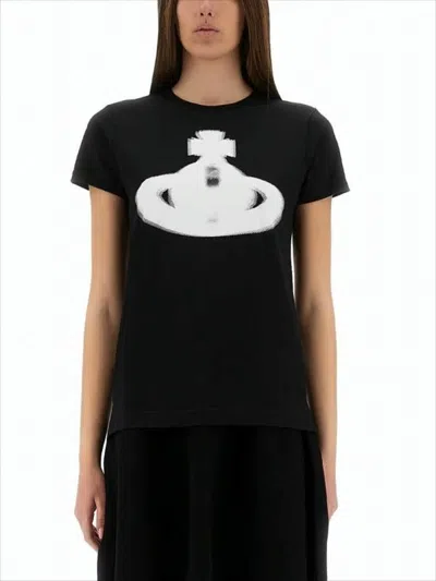 Vivienne Westwood Black Cotton T-shirt With Bold Graphic Emblem