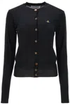VIVIENNE WESTWOOD BLACK CREW-NECK CARDIGAN WITH EMBROIDERED LOGO FOR WOMEN