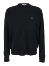 Vivienne Westwood Black Crew Necksweater With Orb Logo Embroidered On The Front In Wool Blend Man In Black
