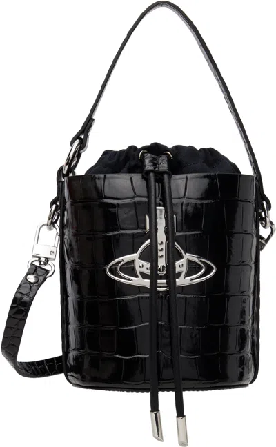 Vivienne Westwood Black Daisy Drawstring Bucket Bag In Ss25-n401