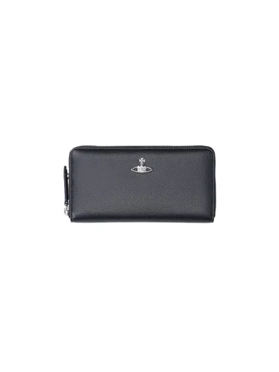 Vivienne Westwood Black Faux Leather Orb Zip Wallet