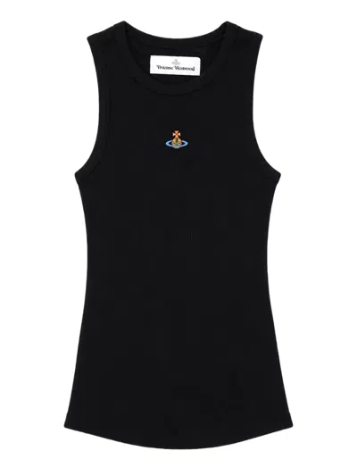 Vivienne Westwood Logo-embroidered Ribbed Cotton Tank Top In Black