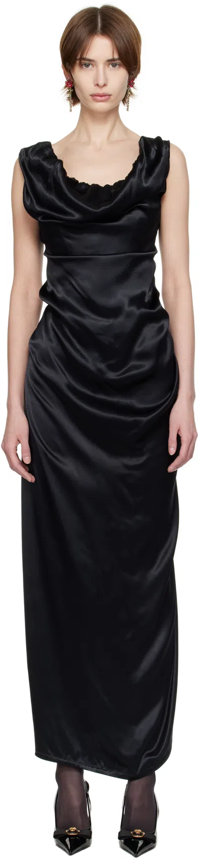 Vivienne Westwood Long Ginnie Pencil Dress Fluid Viscose Satin Black 40 Women