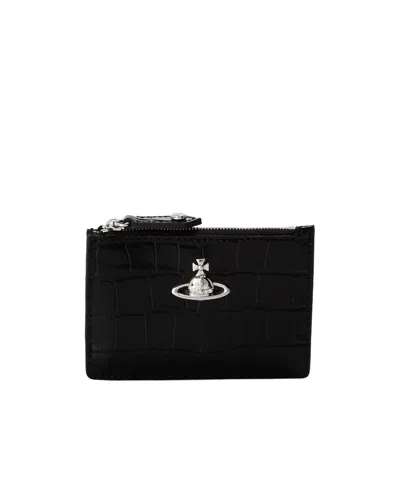 Vivienne Westwood Black Glossy Crocodileembossed Card Holder