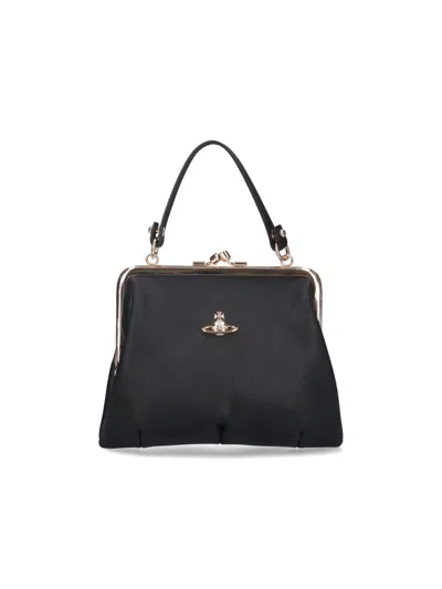 Vivienne Westwood Black Granny Frame Leather Clutch
