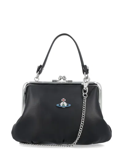 Vivienne Westwood Black Granny Frame Leather Tote Bag