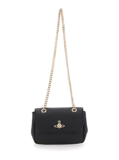 Vivienne Westwood Black Handbag With Orb Logo On The Front In Saffiano Effect Embossed Cotton Woman In Multicolor