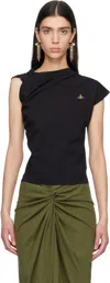 Vivienne Westwood Hebo One-shoulder Cotton Top With Embroidered Orb Logo In Black