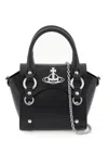 VIVIENNE WESTWOOD BLACK LEATHER BETTY HANDBAG WITH ICONIC ORB AND METAL STUDS