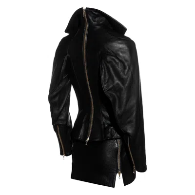 Pre-owned Vivienne Westwood Black Leather Corseted Jacket And Mini Skirt Suit, Fw 1997