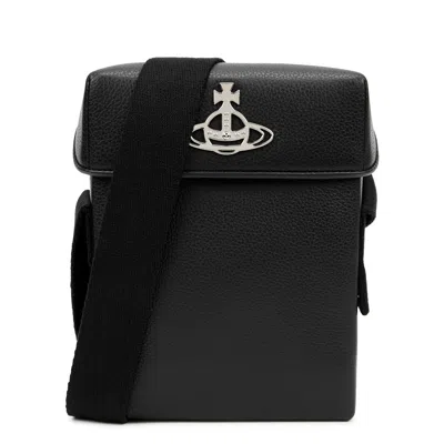 Vivienne Westwood Black Leather Cross-body Bag In Metallic