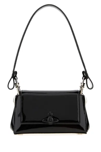 VIVIENNE WESTWOOD BLACK LEATHER SMALL HAZEL SHOULDER BAG