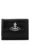 Vivienne Westwood Compact Black Leather Wallet With Silver Metal Emblem In Black