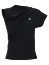 Vivienne Westwood Hebo One-shoulder Cotton Top With Embroidered Orb Logo In Black