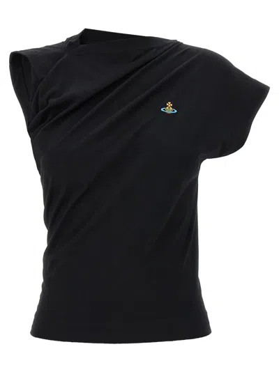 VIVIENNE WESTWOOD BLACK LOGO CREW NECK TOP