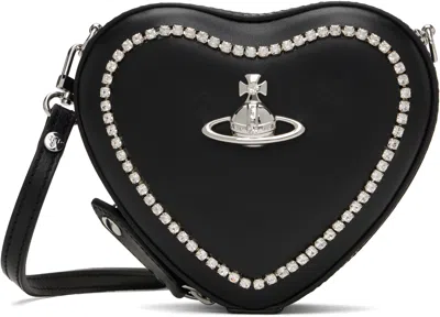 Vivienne Westwood Black Mini Heart Crossbody Bag In N404 Black Diamante