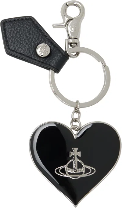 Vivienne Westwood Black Mirror Heart Orb Keychain In Multi