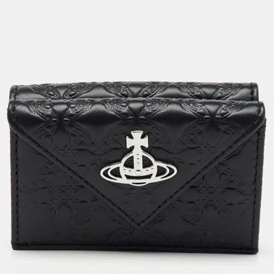 Pre-owned Vivienne Westwood Black Monogram Embossed Leather Envelope Billfold Small Frame Wallet