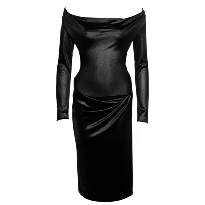 Pre-owned Vivienne Westwood Black Nylon Off Shoulder Draped Evening Dress, Fw 1997