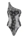 Vivienne Westwood Black One-shoulder Swimsuit With All-over Orb Print And Cut-out Detail