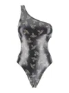 Vivienne Westwood Black One-shoulder Swimsuit With All-over Orb Print And Cut-out Detail In Tech Fabric Stretch Woman In Black