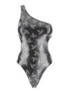 Vivienne Westwood Black One-shoulder Swimsuit With All-over Orb Print And Cut-out Detail In Black